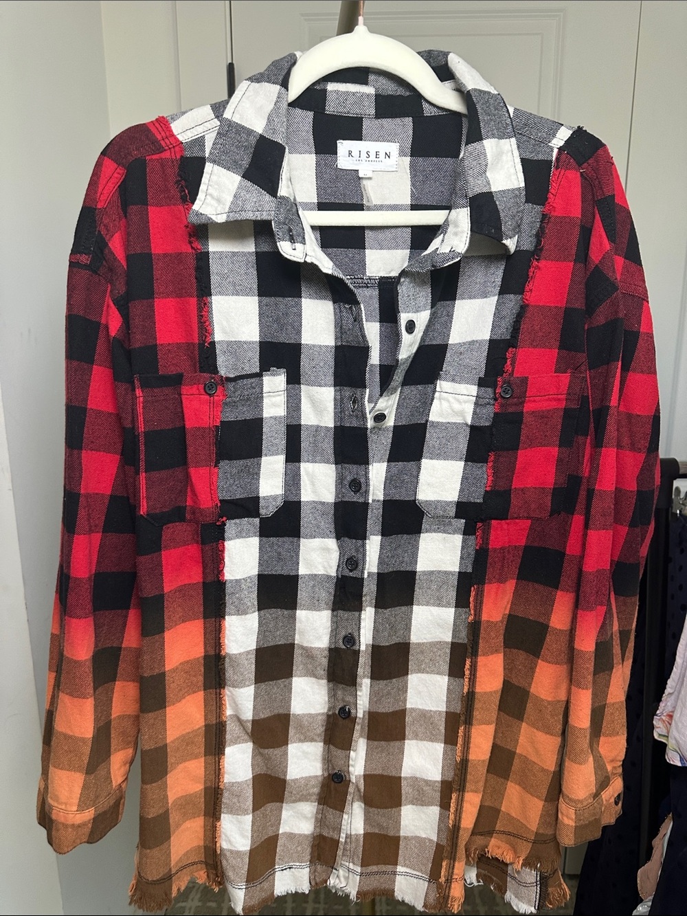 Risen Los Angeles Ombre Red Black Plaid Button-Down Shirt
